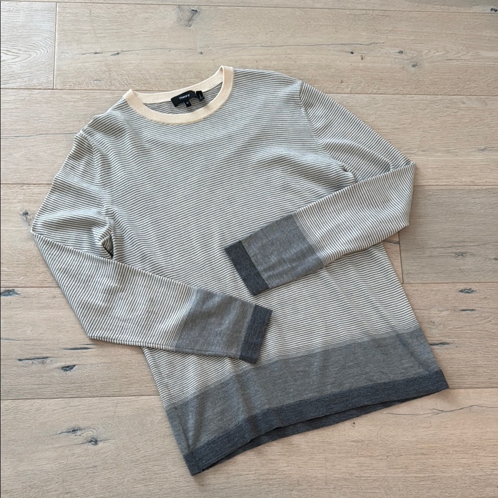 Theory Striped Gray and Cream Men's Sweater